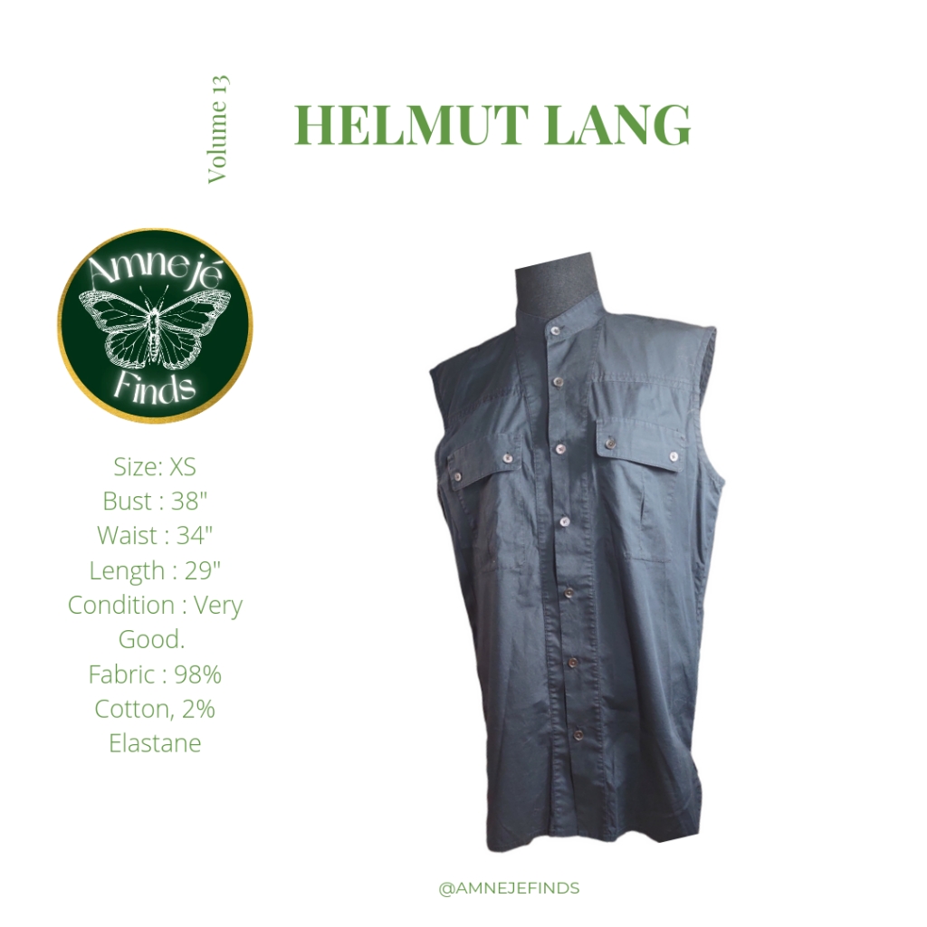 Helmut Lang Blue Mock Neck Sleeveless Button-Up Top Xs